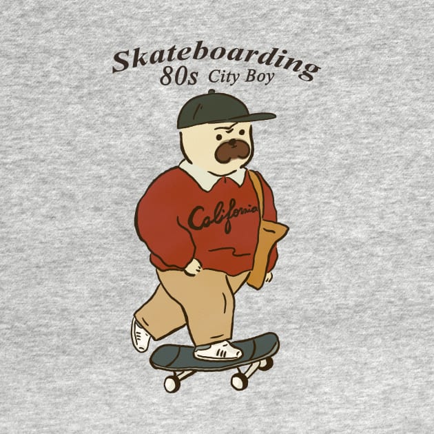 california skate boarding and pug dog by LittleAdong